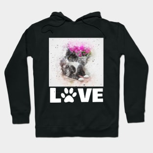 Watercolour Cat Love With Flowers Hoodie